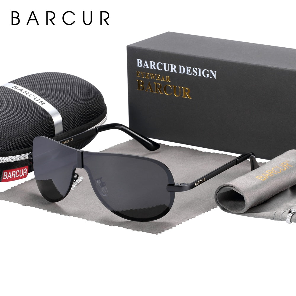 BARCUR Polarized Black Sunglasses Male Rimless Yellow Glasses Men Driving Night Vision Eyewear Accessories Oculos - KiwisLove
