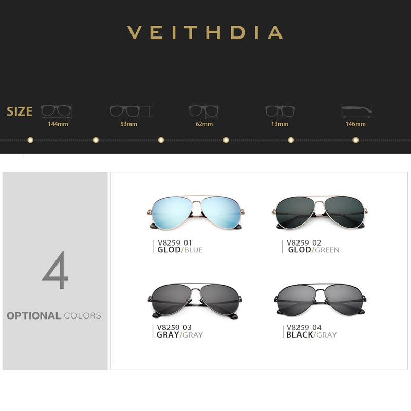 VEITHDIA Men Sunglasses Vintage Polarized UV400 Classic Fashion Unisex Sun Glasses Coating Lens Driving Eyewear For Women VT8259 - KiwisLove