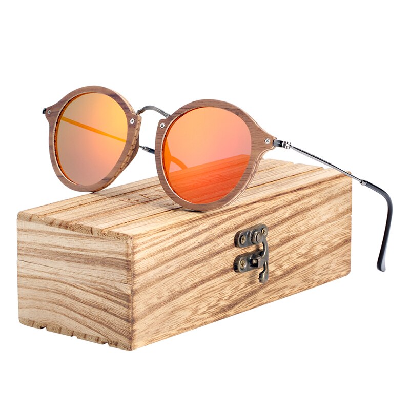 BARCUR Zebra Wood Sunglasses Handmade Round Sun Glasses Men Polarized Eyewear with Box Free - KiwisLove