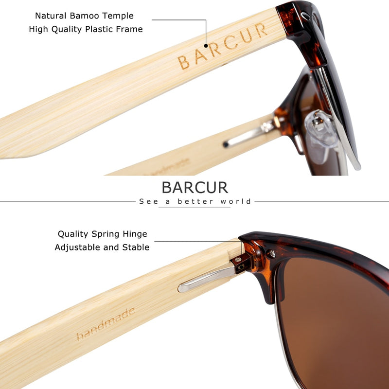 BARCUR Polarized Bamboo Sunglasses 2020 Wooden Sunglasses Men Women UV400 Protection gafas de sol - KiwisLove