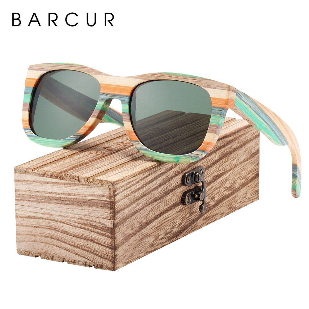 BARCUR Gradient Women Sunglasses Bamboo Polarized Sun Glasses for Men Mirror Square Eyewear UV400 lunette de soleil femme - KiwisLove