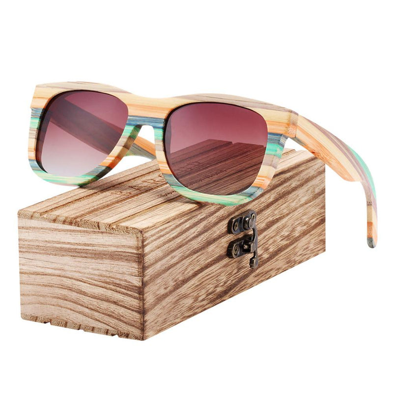 BARCUR Gradient Women Sunglasses Bamboo Polarized Sun Glasses for Men Mirror Square Eyewear UV400 lunette de soleil femme - KiwisLove