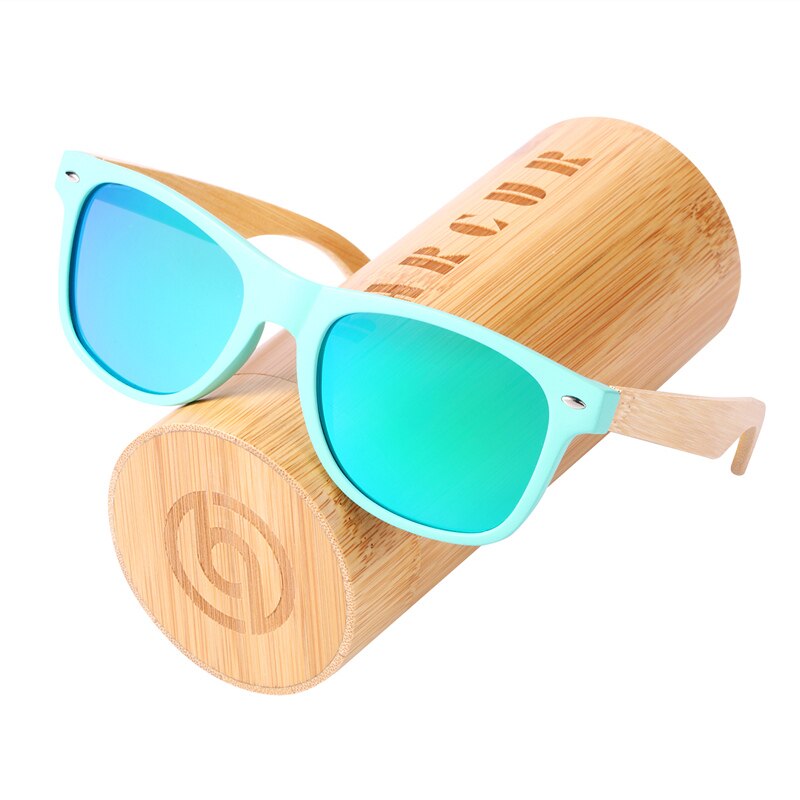 BARCUR Bamboo Sunglasses Wood Sun Glasses Square Green Frame UV400 Protection Polarized Eyewear - KiwisLove