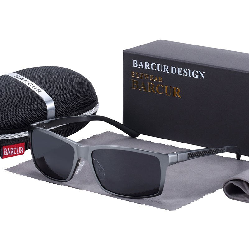 BARCUR Classic Square Polarized Sunglasses Men Aluminium Driving Sun glasses Male Shades Oculos de sol masculino - KiwisLove