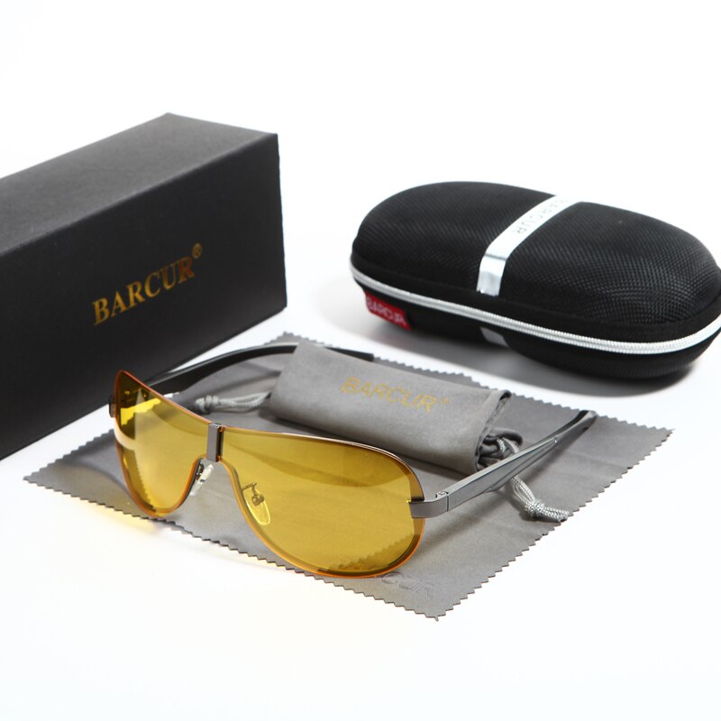 BARCUR Mens Night Driving Sunglasses Men Yellow Lens Night Vision Glasses Goggles Reduce Glare Brand Designer - KiwisLove