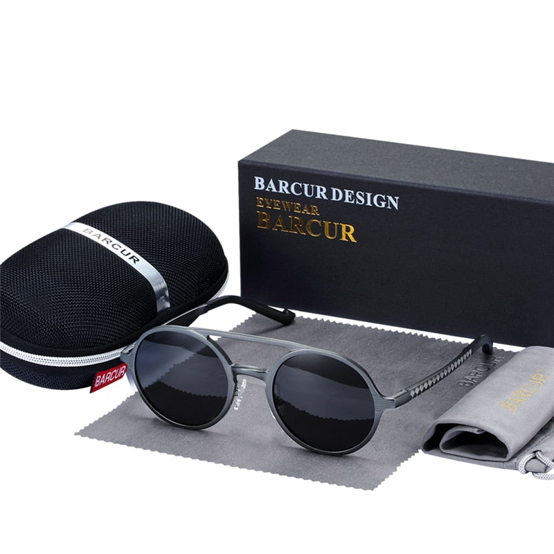 BARCUR Retro Aluminum Magnesium Sunglasses Polarized Vintage Eyewear Accessories Women Sun Glasses Driving Men Round Sunglasses - KiwisLove
