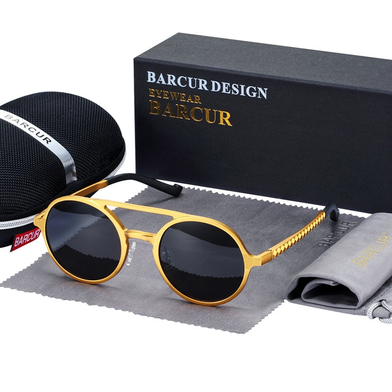 BARCUR Retro Aluminum Magnesium Sunglasses Polarized Vintage Eyewear Accessories Women Sun Glasses Driving Men Round Sunglasses - KiwisLove