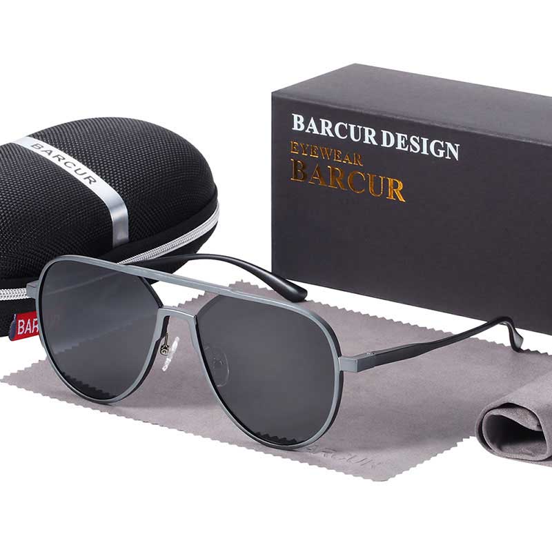 BARCUR  Oversize Aluminium Sunglasses Men Polarized Trending Styles Sun glasses Male Anti-Reflective oculos With Box Gift - KiwisLove