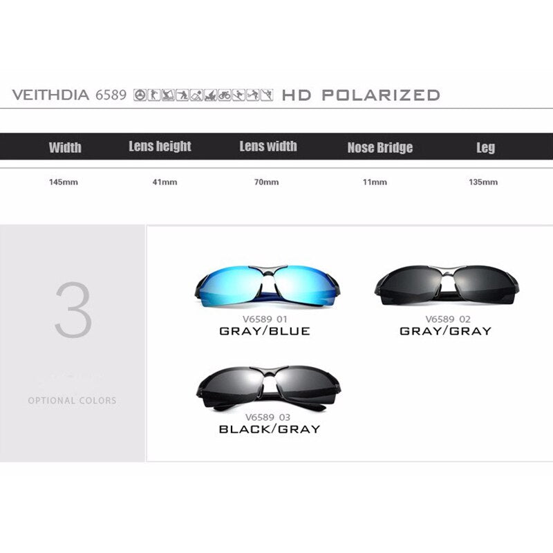 VEITHDIA Men's Sunglasses Aluminum Magnesium Polarized Blue Coating Mirror Sun Glasses Outdoor Male Eyewear Accessories 6589 - KiwisLove