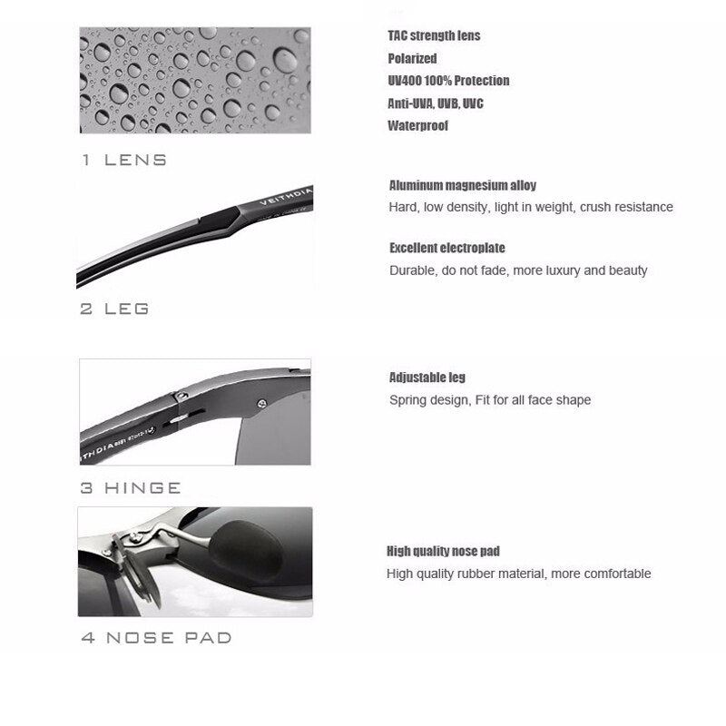 VEITHDIA Brand Designer Men's Sunglasses Aluminum Magnesium Polarized UV400 Sun Glasses Cycling Sports Male Outdoor Eyewear 6592 - KiwisLove