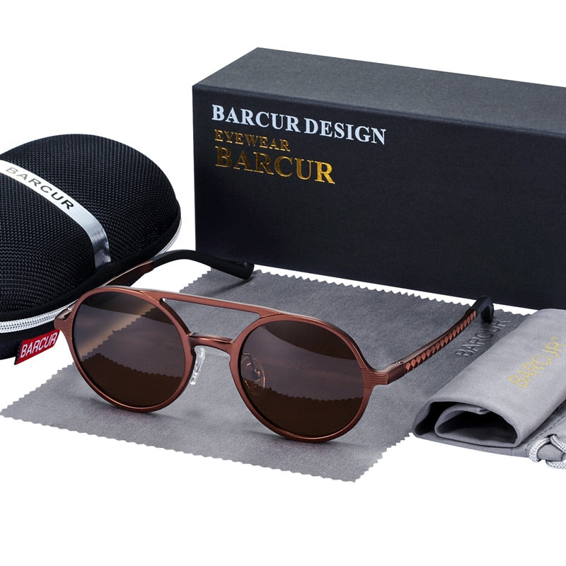 BARCUR Retro Aluminum Magnesium Sunglasses Polarized Vintage Eyewear Accessories Women Sun Glasses Driving Men Round Sunglasses - KiwisLove