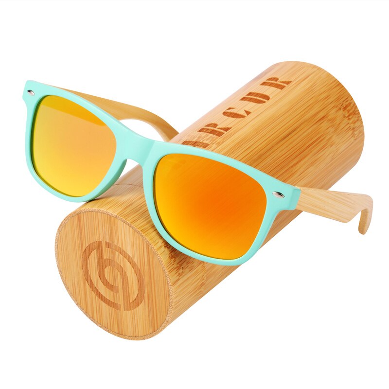 BARCUR Bamboo Sunglasses Wood Sun Glasses Square Green Frame UV400 Protection Polarized Eyewear - KiwisLove