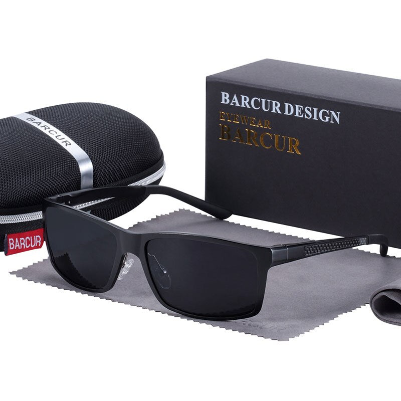 BARCUR Classic Square Polarized Sunglasses Men Aluminium Driving Sun glasses Male Shades Oculos de sol masculino - KiwisLove