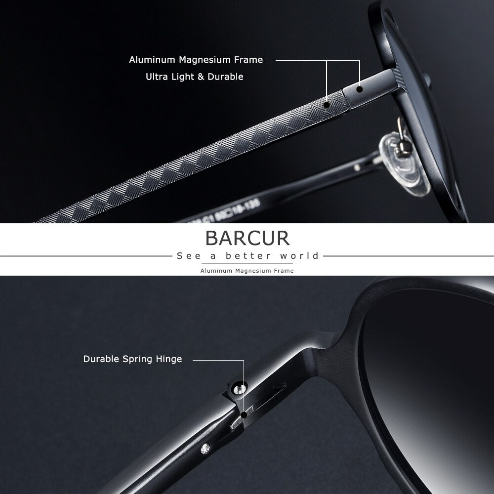 BARCUR Vintage Aluminum Magnesium Sun glass Men Polarized Sunglasses Round Steampunk Shades Brand Designer Eyewear - KiwisLove