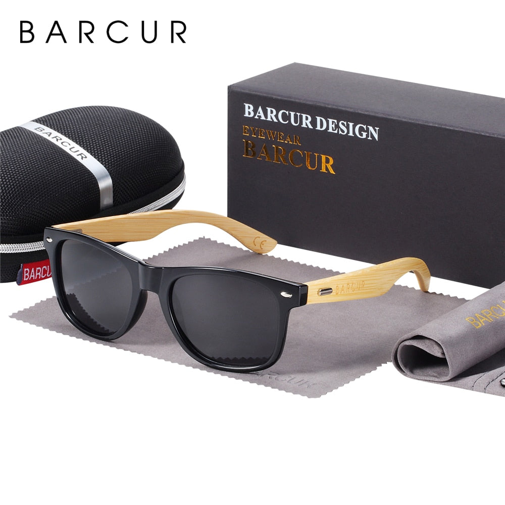BARCUR Polarized Glasses Men Bamboo Wood Sun Glasses Women Fashion Mirror Sunglasses Brand Designer Eyewear - KiwisLove