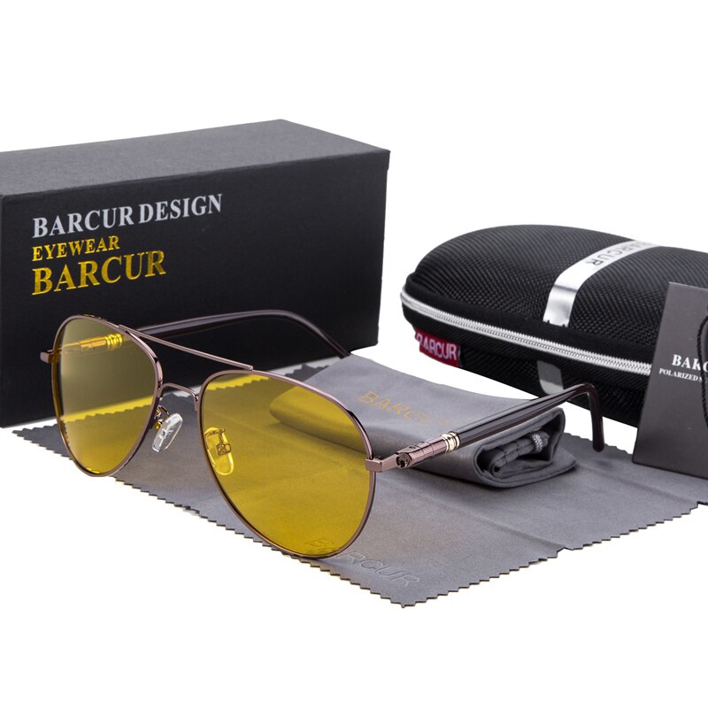 BARCUR Night Vision Sunglasses Mens Night Driving Glasses Polarized Anti-glare Goggle Oculos de sol masculino - KiwisLove