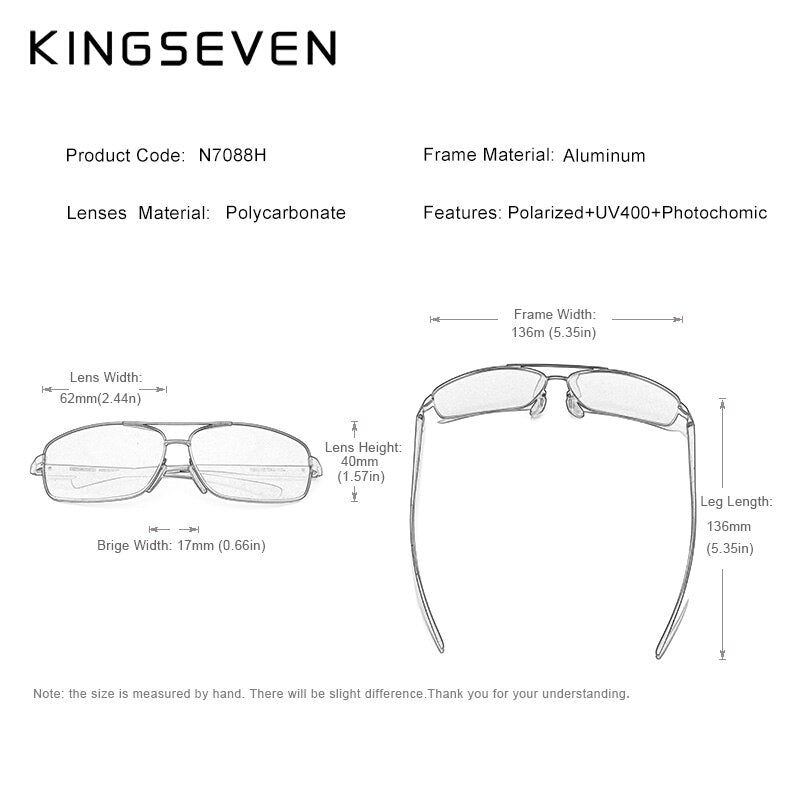 KINGSEVEN New Photochromic Sunglasses Men Polarized Chameleon Glasses Male Sun Glasses Day Night Vision Driving Eyewear N7088 - KiwisLove