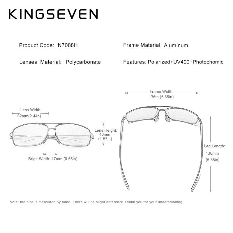 KINGSEVEN New Photochromic Sunglasses Men Polarized Chameleon Glasses Male Sun Glasses Day Night Vision Driving Eyewear N7088 - KiwisLove