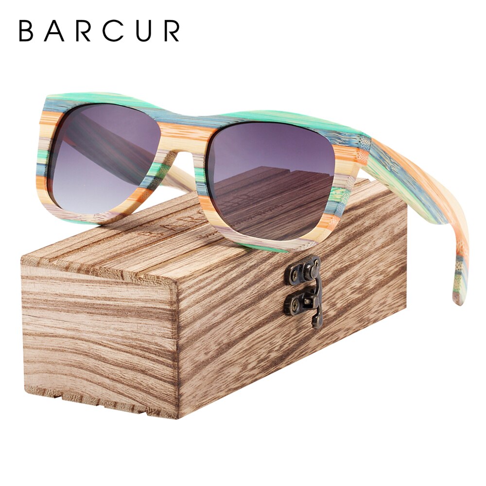 BARCUR Gradient Women Sunglasses Bamboo Polarized Sun Glasses for Men Mirror Square Eyewear UV400 lunette de soleil femme - KiwisLove