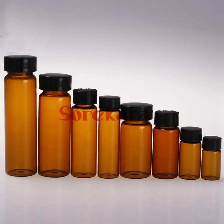1ml/2ml/3ml/5ml/10ml/15ml/30ml/40ml/50ml/60ml Brown Glass Seal Bottle Reagent Sample Vials Plastic Lid Screw Cap - KiwisLove