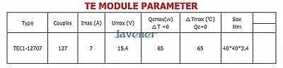 40x40mm TEC1-12707 Heatsink Thermoelectric Cooler Peltier Cooling Plate 12V 7A New Refrigeration Module - KiwisLove