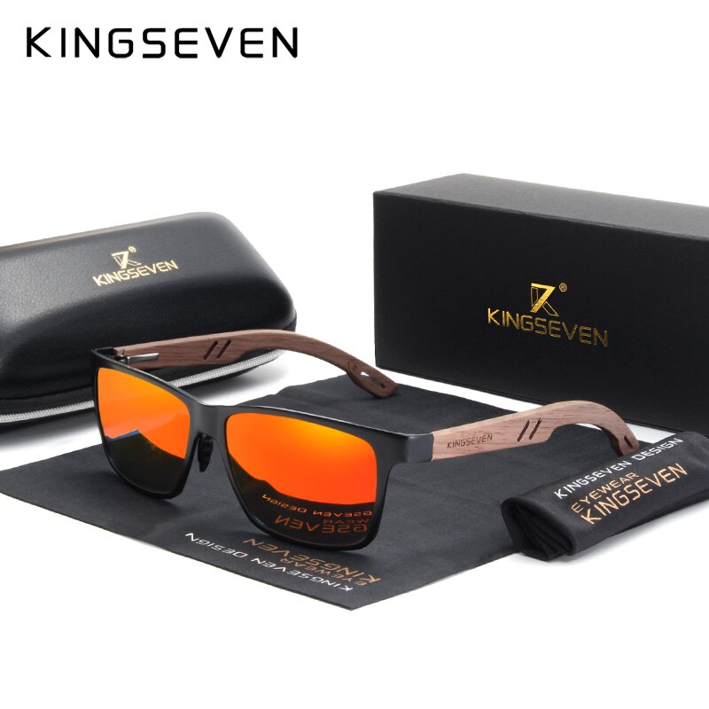 KINGSEVEN 2019 New Design Aluminum+Handmade Walnut Wooden Sunglasses Men Polarized Eyewear Accessories Sun Glasses For Women - KiwisLove