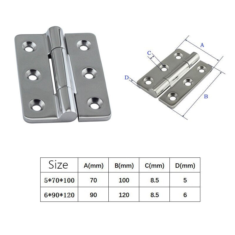 Heavy Duty Stainless steel Bearing Butt Hinge Boat Hinges for Home Door Accessories Caravan RV Deck Cabinet 120x90x6mm 6 holes - KiwisLove