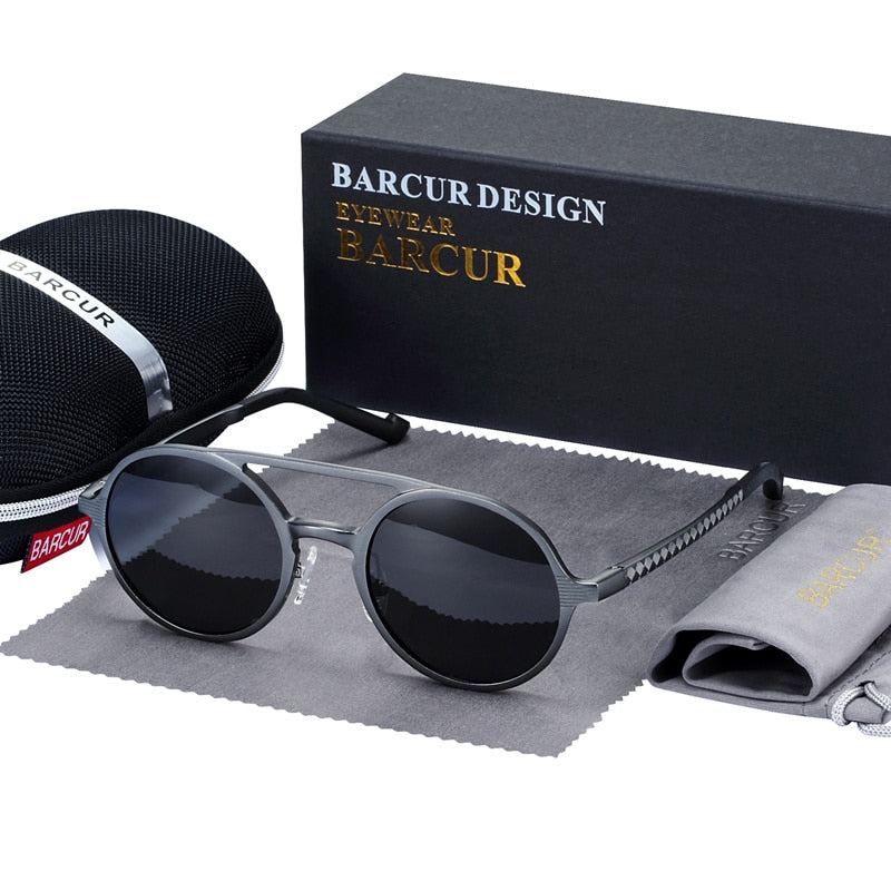 BARCUR Retro Aluminum Magnesium Sunglasses Polarized Vintage Eyewear Accessories Women Sun Glasses Driving Men Round Sunglasses - KiwisLove