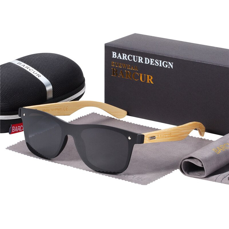 BARCUR Natural Oversize Real Bamboo Sunglasses for Men Women Sun glasses 100% UV400 Oculos de sol masculino feminino - KiwisLove