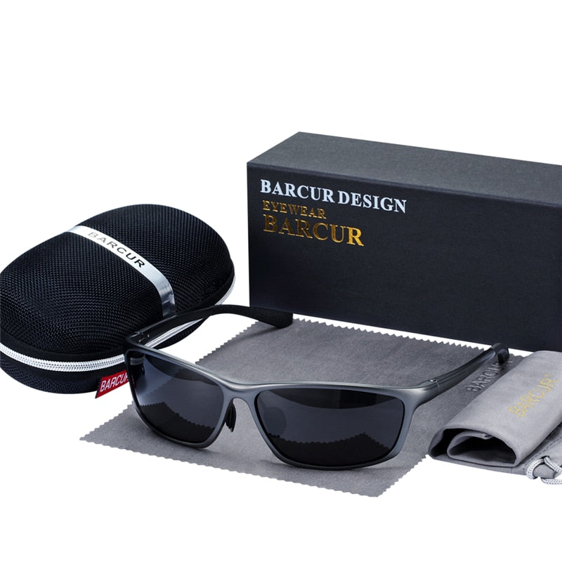 BARCUR Aluminum Polarized Sunglasses for Men Eyewear Accessories Men Blue Mirror Sun Glasses Luxury Goggle - KiwisLove