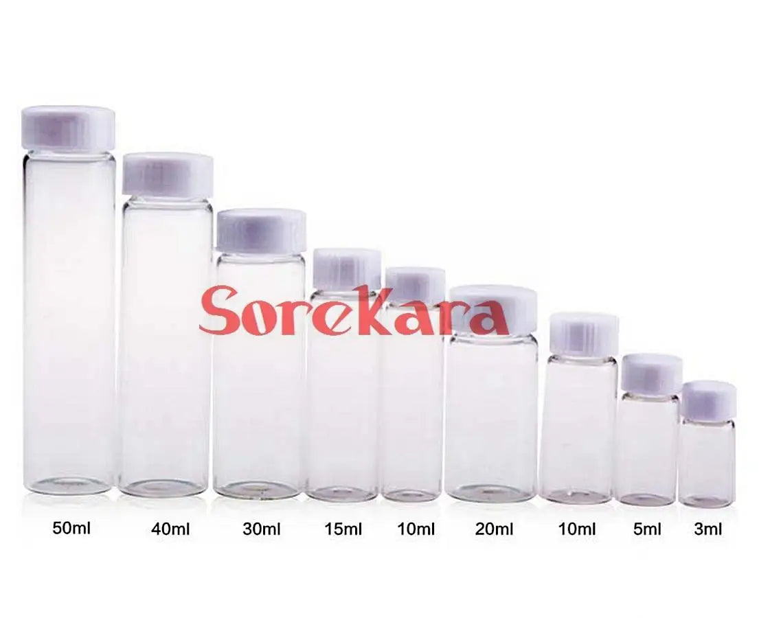 1ml/2ml/3ml/5ml/10ml/15ml/20ml/30ml/40ml/50ml/60ml Clear Glass Seal Bottle Reagent Sample Vials Plastic Lid Screw Cap - KiwisLove