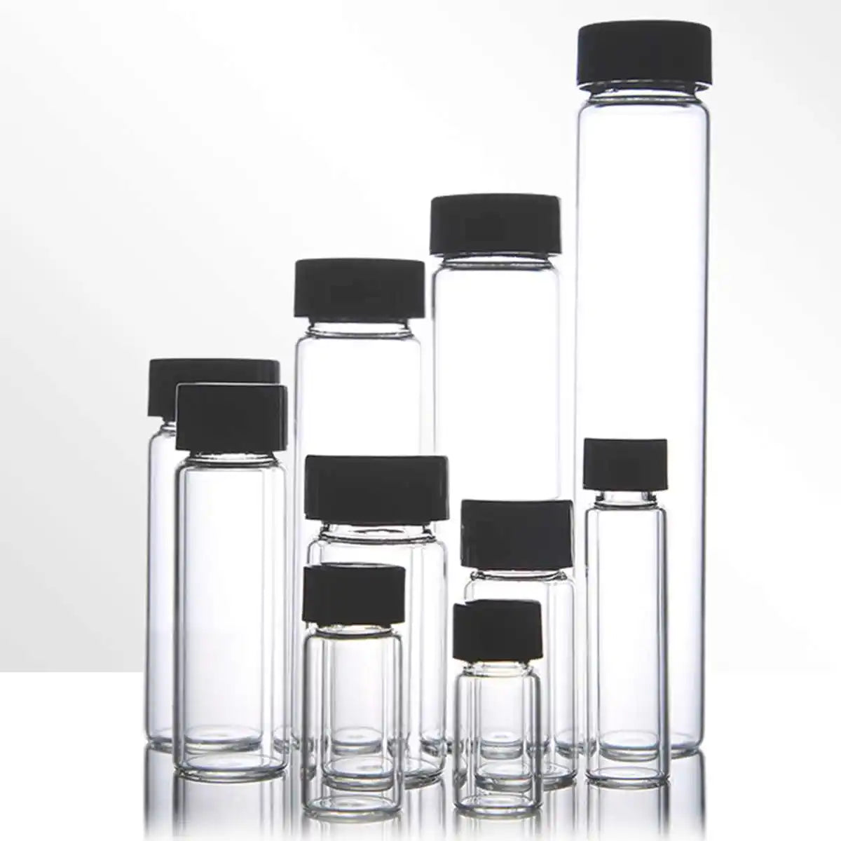 1ml/2ml/3ml/5ml/10ml/15ml/20ml/30ml/40ml/50ml/60ml Clear Glass Seal Bottle Reagent Sample Vials Plastic Lid Screw Cap - KiwisLove