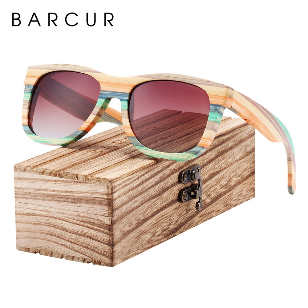 BARCUR Gradient Women Sunglasses Bamboo Polarized Sun Glasses for Men Mirror Square Eyewear UV400 lunette de soleil femme - KiwisLove