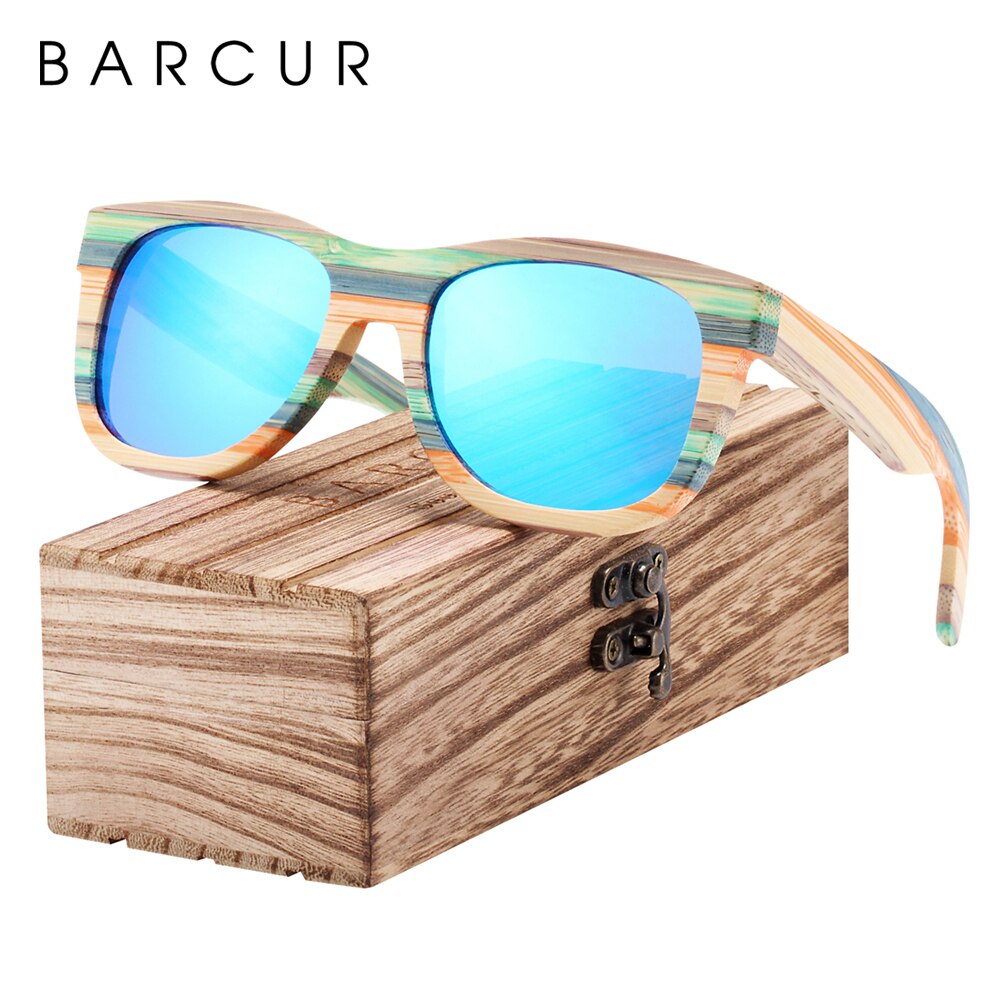 BARCUR Gradient Women Sunglasses Bamboo Polarized Sun Glasses for Men Mirror Square Eyewear UV400 lunette de soleil femme - KiwisLove