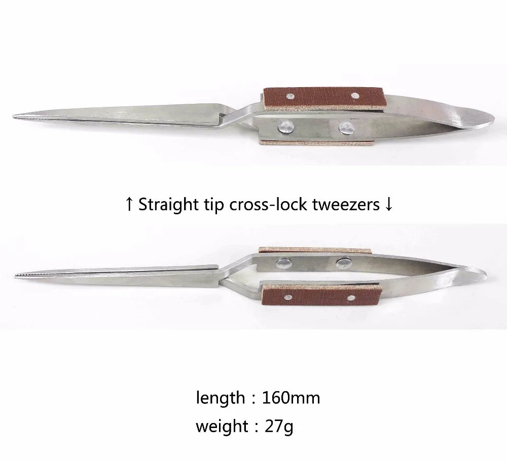 Cross Locking Lock Tweezer Self Closing Jewelry Soldering Craft Repair Tool Insulated Tweezer Straight Elbow Tip