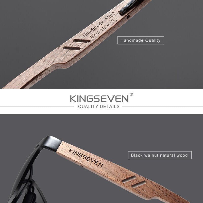 KINGSEVEN 2019 New Design Aluminum+Handmade Walnut Wooden Sunglasses Men Polarized Eyewear Accessories Sun Glasses For Women - KiwisLove
