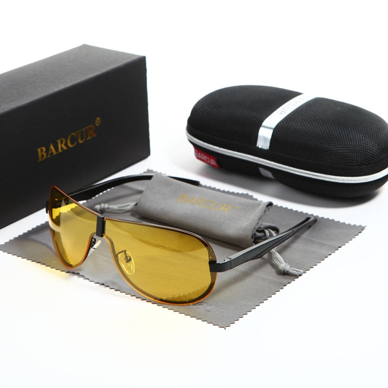 BARCUR Mens Night Driving Sunglasses Men Yellow Lens Night Vision Glasses Goggles Reduce Glare Brand Designer - KiwisLove