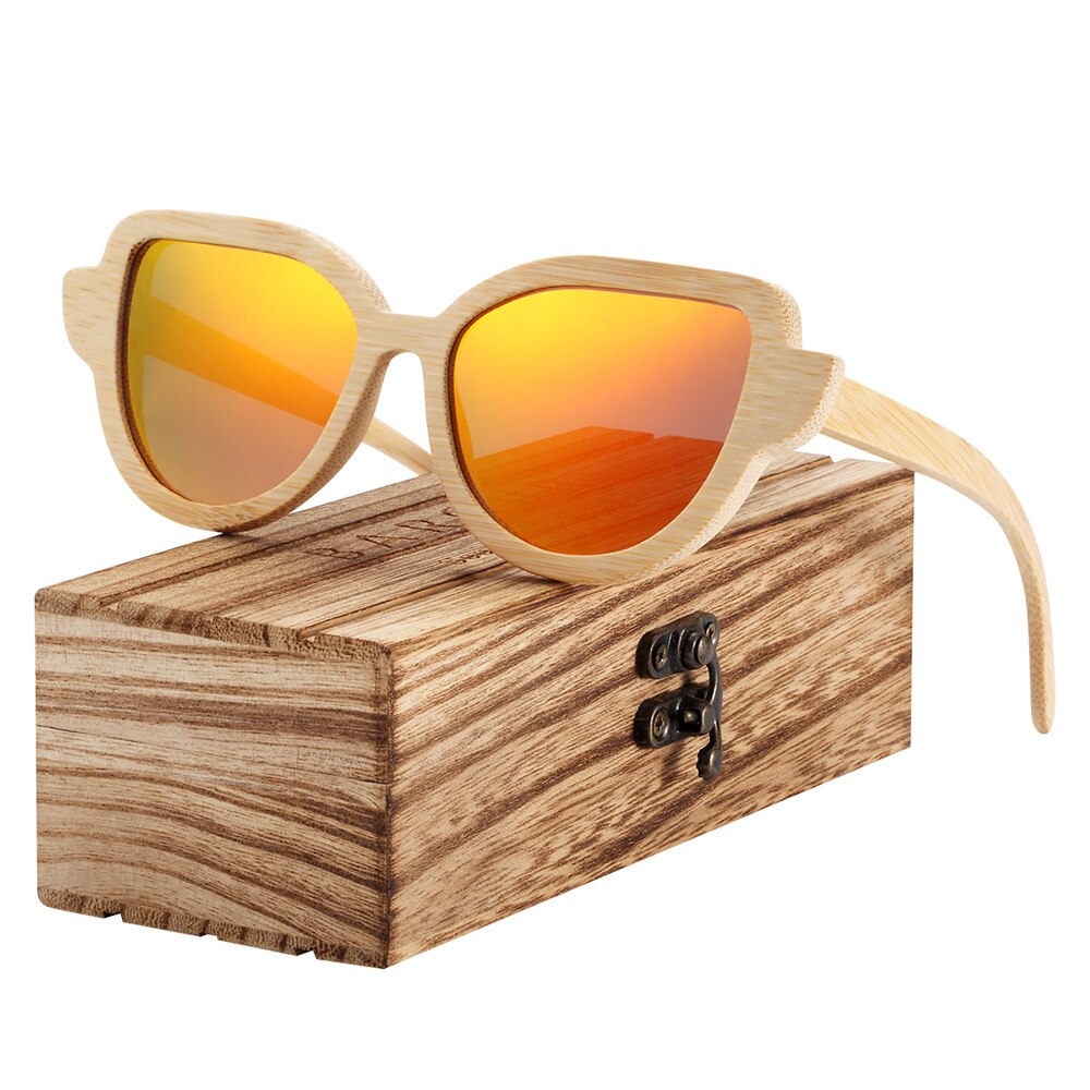 BARCUR Cat Eye Sunglasses Bamboo Polarized Natural Wood Sun glasses Anti-Reflective shades oculos de sol feminino - KiwisLove