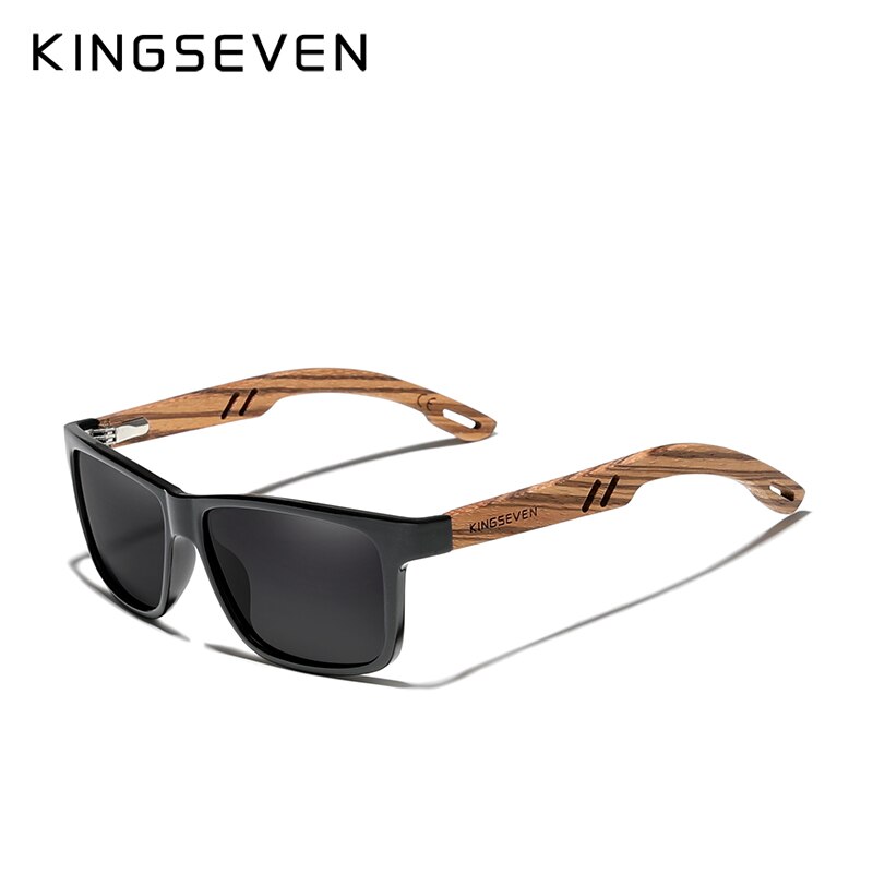 KINGSEVEN 2019 Polarized Square Sunglasses Men Women Zebra Wooden Frame Mirror Flat Lens Driving UV400 Eyewear - KiwisLove