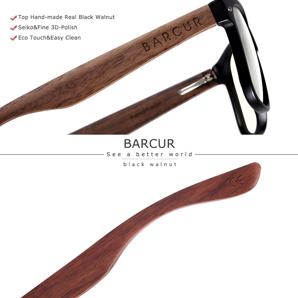BARCUR Wood Anti Blue Ray Glasses Computer Glasses Optical Eye UV Blocking Gaming Filter Eyewear - KiwisLove