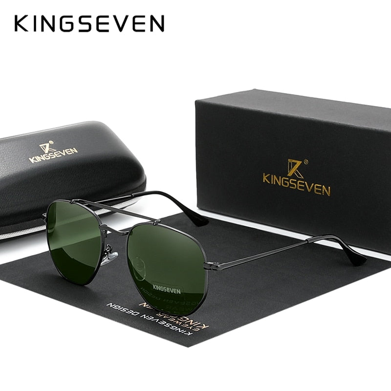 KINGSEVEN Authentic Vintage Sunglasses Men Polarized Women Hexagon Sun Glasses Stainless Steel Lunette De Soleil Femme N7748 - KiwisLove