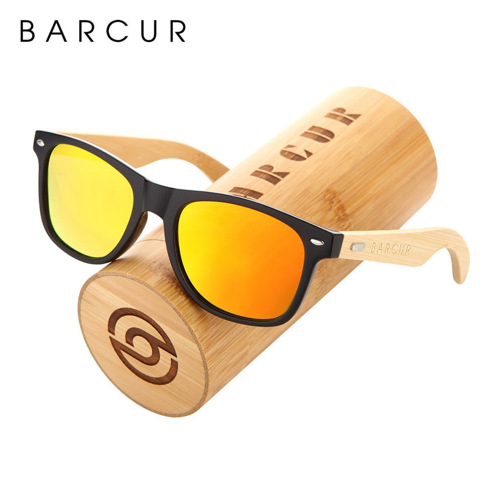 BARCUR Polarized Glasses Men Bamboo Wood Sun Glasses Women Fashion Mirror Sunglasses Brand Designer Eyewear - KiwisLove