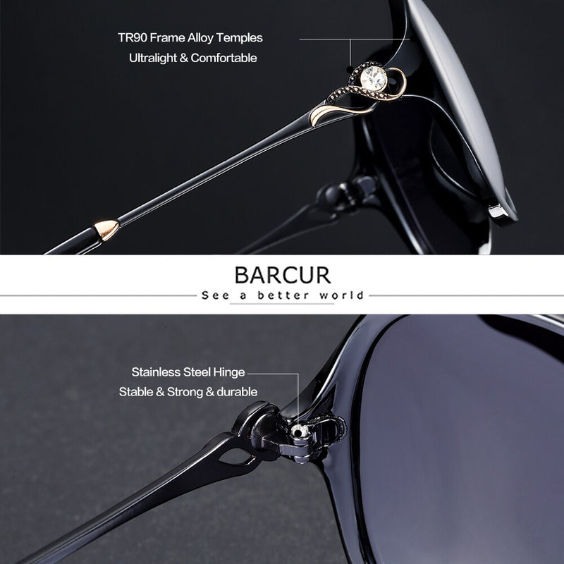 BARCUR Photochromic Sunglasses Women Oval Polarized Round Sun Glasses Gradient Glass Lady Eyewear UV400 - KiwisLove