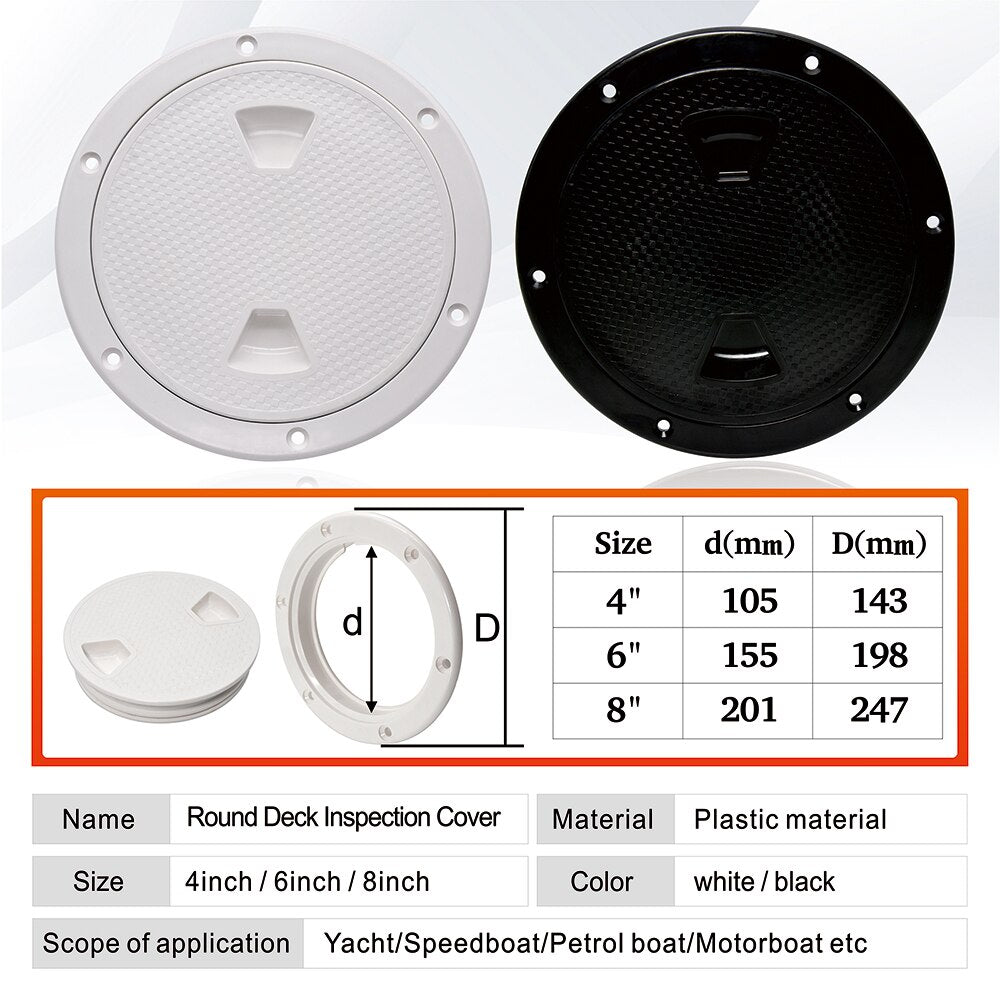 8 Inch 6 Inch 4 Inch Access Hatch Round Inspection Hatch Cover Non-slip Marine Screw Out Twist Out Deck Plate Hatch Black/White - KiwisLove