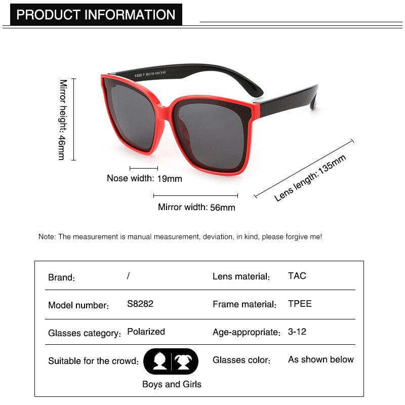 Children Kids Sunglasses Fashion Vintage Boys Girls Baby Sun Glasses UV400 Eyewear Cool Classic Square Polarized Lens S8282 - KiwisLove