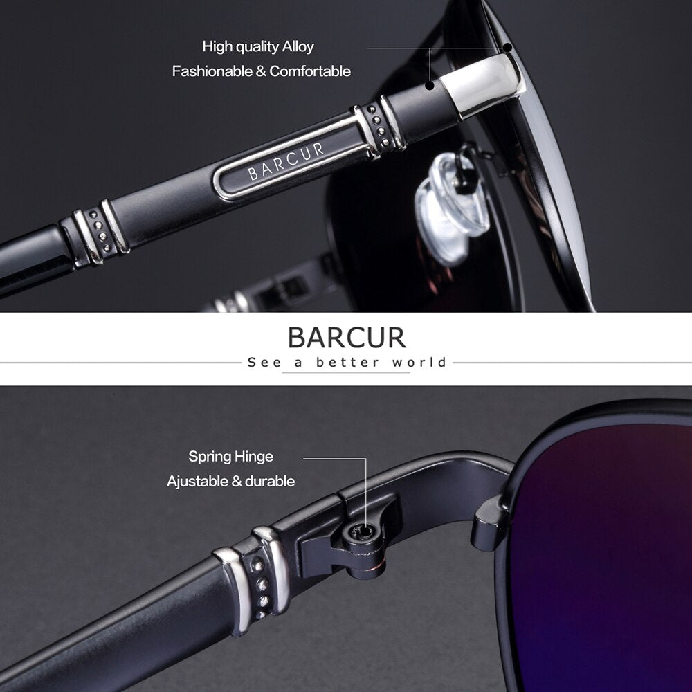 BARCUR Square Sunglasses Men Polarized Driving Mirror High Quality luxury Sun glasses Male gafas de sol - KiwisLove