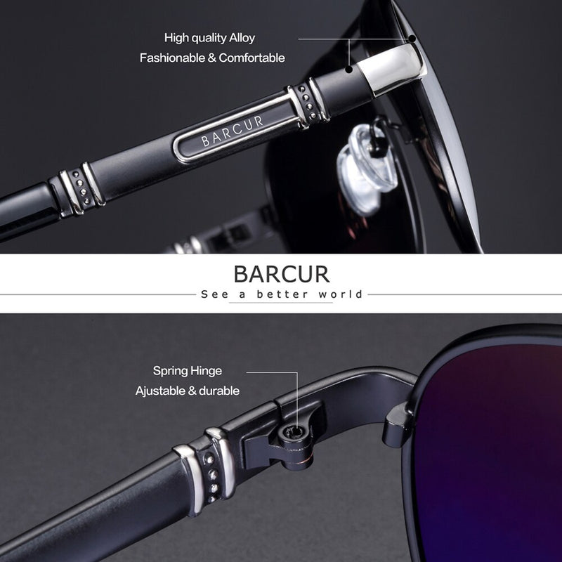 BARCUR Square Sunglasses Men Polarized Driving Mirror High Quality luxury Sun glasses Male gafas de sol - KiwisLove