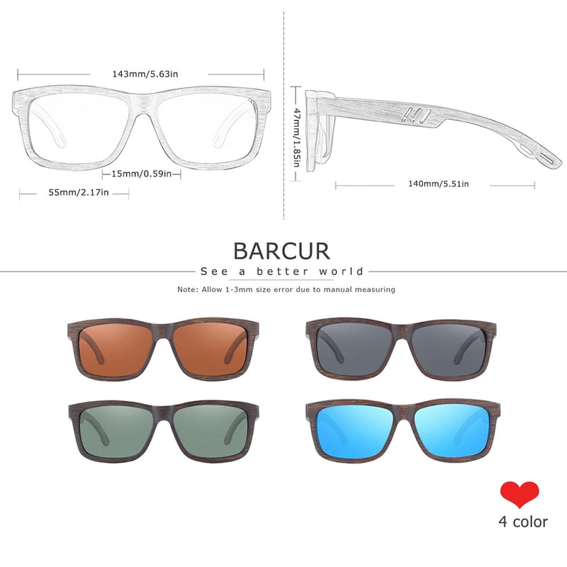 BARCUR Brown Wooden Sunglasses Polarized Sun glasses for Men Women Vintage oculos de sol lunette de soleil femme - KiwisLove