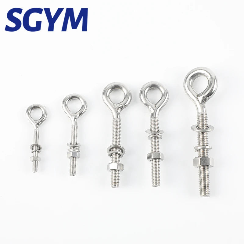 SGYM M5/M6/M8/M10 304 Stainless Steel Sheep Eye screw Bolt Lifting Ring/Hook With Nuts Washers And Spring Washer Closed Hook
