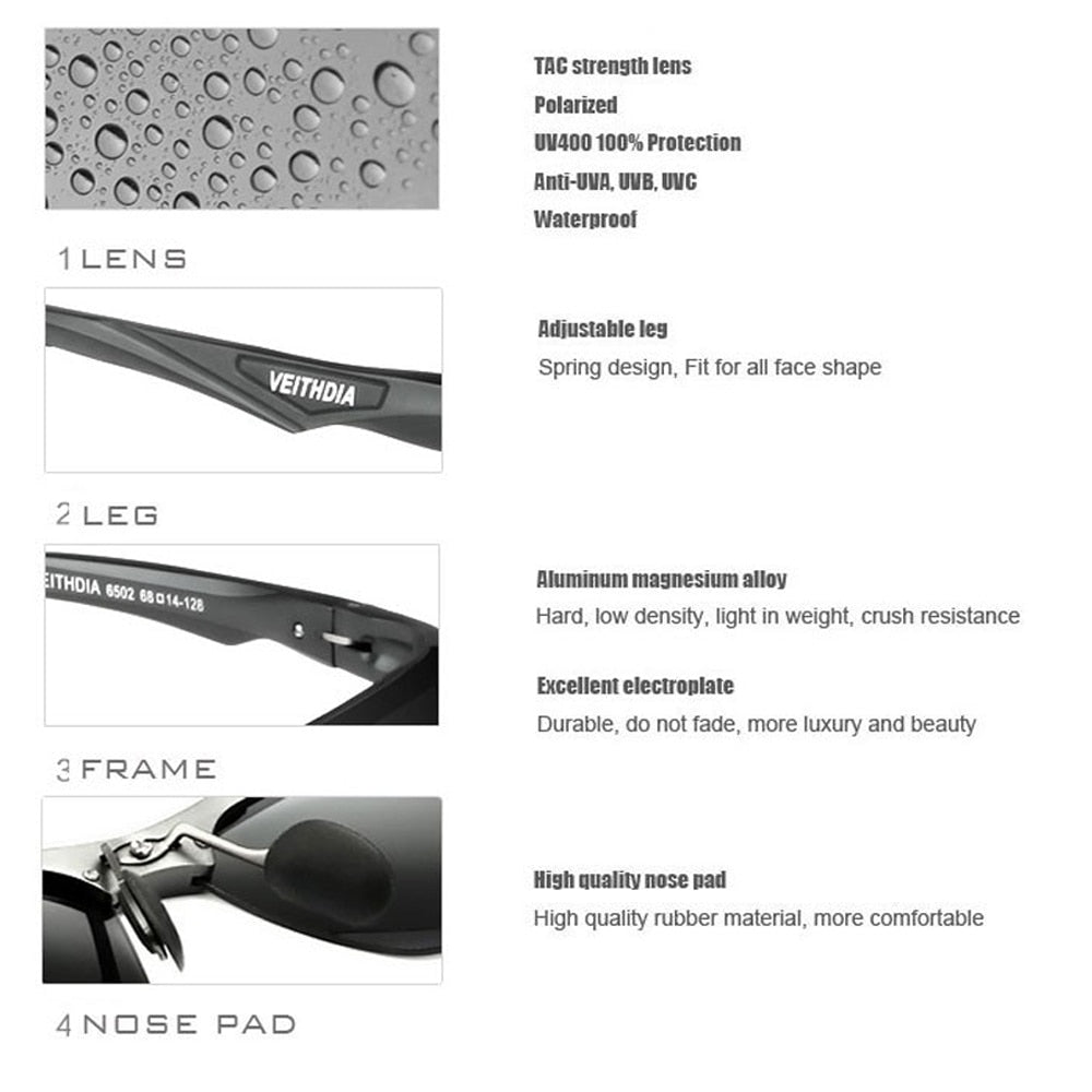 VEITHDIA Aluminum Magnesium Men's Polarized VU400 Sun Glasses Night Vision Mirror Male Eyewear Sunglasses Goggle Oculos  6502 - KiwisLove